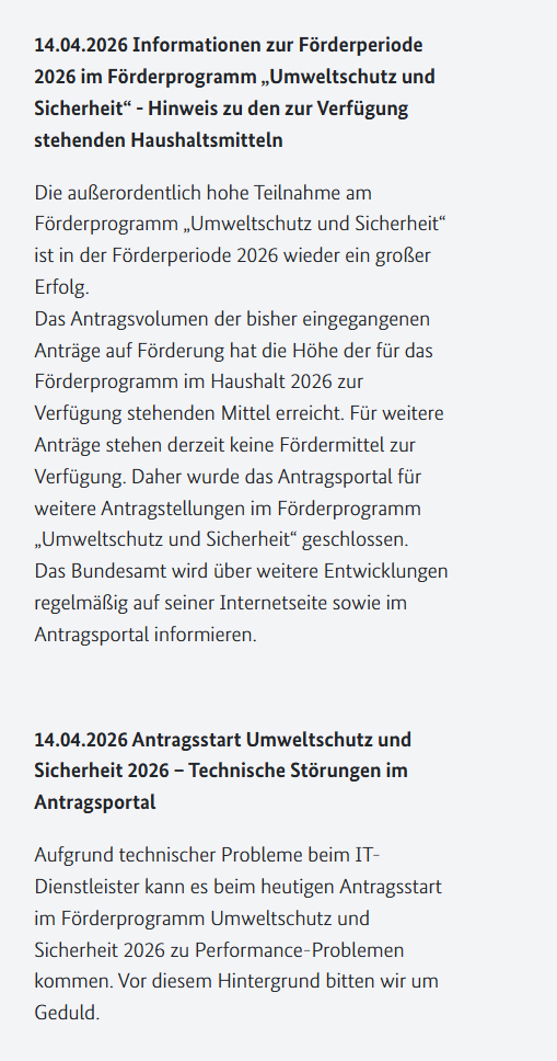 Internetseite des BALM, Meldungen vom 14.04.2026